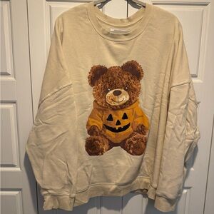Grayson Threads Cream Sweatshirt with Brown Teddy and Orange Pumpkin Sweater